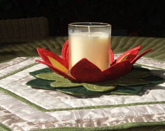 Christmas Poinsettia Candle Mat, Water Lily, PDF Quilted Sewing Pattern Quilted, Water Lily, Poinsettia Candle Mat PDF pattern