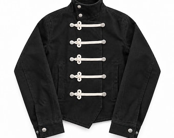 Vintage 2000s Black Military Jacket, High Collar Hussar Jacket, Gothic Rope Closure Officer Jacket, Y2K Punk Coat