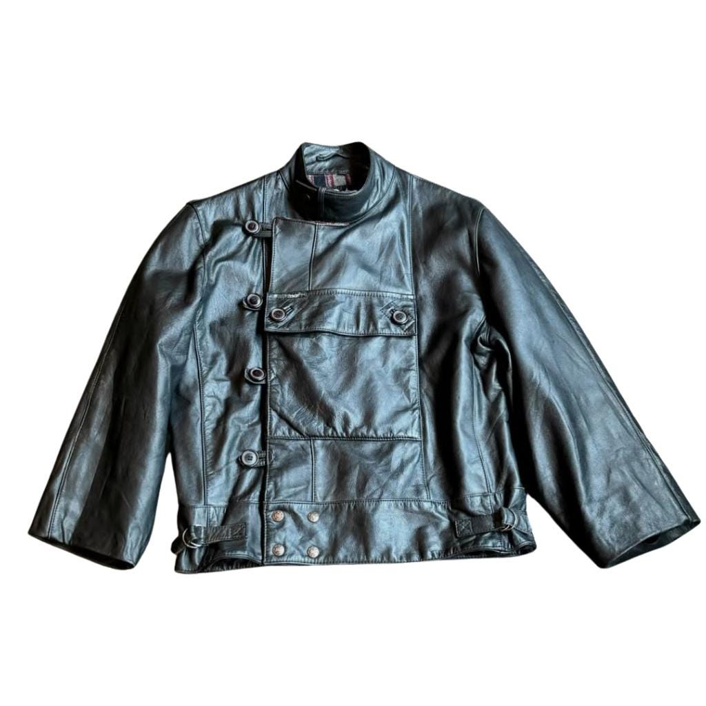 1940s Vintage Swedish Army Leather Motorcycle Jacket Sheepskin
