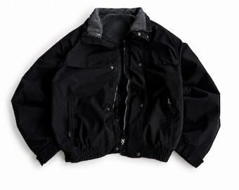 Vintage 1990s Black Cotton Bomber Jacket, Military Flight Jacket, Utility Aviator Jacket, Retro Streetwear Outerwear