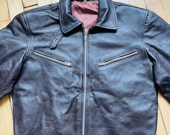 1964 Vintage French Leather Pullover Jacket for Men Cyclist Style Half Zip Moto Coat Real Leather