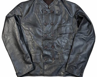 Vintage 1950s Swedish Military Motorcycle Jacket – Mens Dark Brown Leather Moto Jacket, Double Breasted leather jacket – Leatherwear