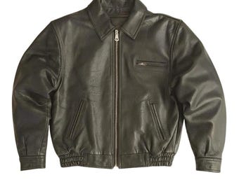 Chaqueta vintage de piel de vacuno de corte recto de los años 80: prenda de abrigo clásica hecha a mano.