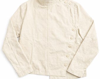 Vintage Off-White Cotton Fencing Jacket Men’s  Asymmetrical Side Button Martial Arts Military Avant-Garde Workwear Coat