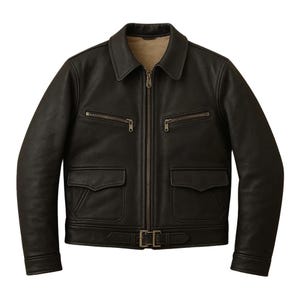 1950s Vintage French Leather Jacket Men’s Cropped Zip-Up Cyclist Top Coat Distressed Belted Moto Style