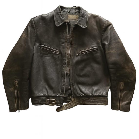 Vintage 1940s European Black Leather Motorcycle Jacket Civilian 