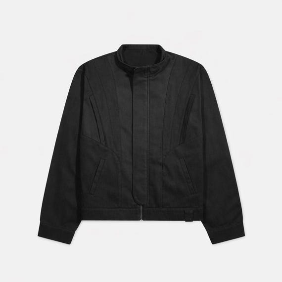 Vintage 1980s Bomber black Cotton Jacket Men Style Jacket, Stand Collar Modern Streetwear Coat, Structured Designer Outerwear, Lightweight