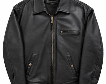 Vintage 90s Black Leather Motorcycle Jacket, Men’s Rider Moto Jacket, Retro Biker Leather Jacket, Cafe Racer Outerwear