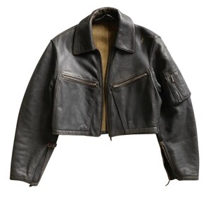 Vintage 1960s Leather Flight Jacket , Cropped Aviator Bomber Style, Real SheepSkin, Retro Pilot Outerwear for Men