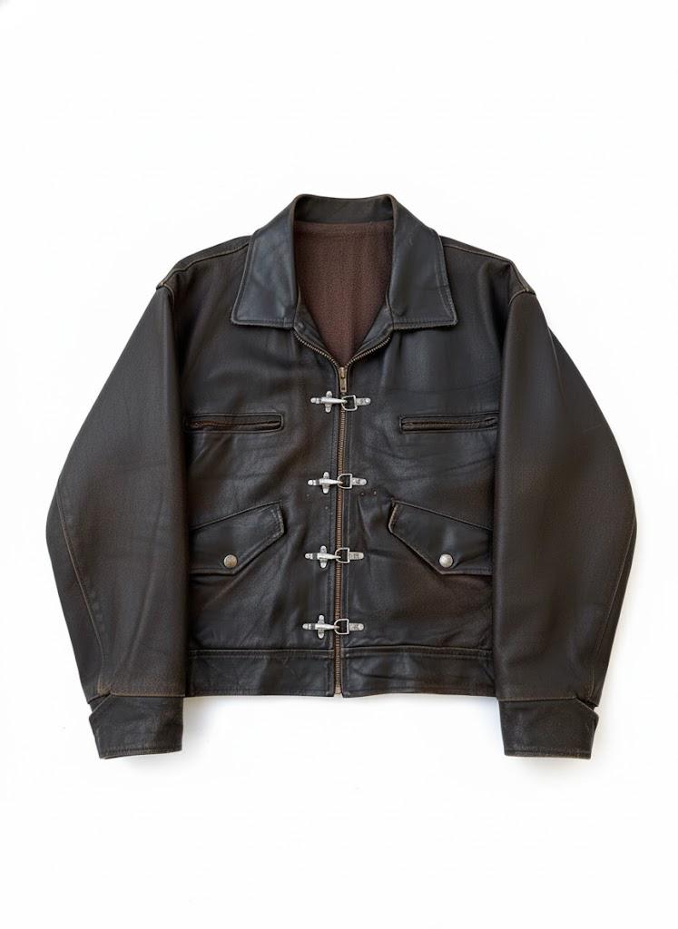 Vintage 1980s Fireman Clasp Jacket Dark Brown Sheep Leather