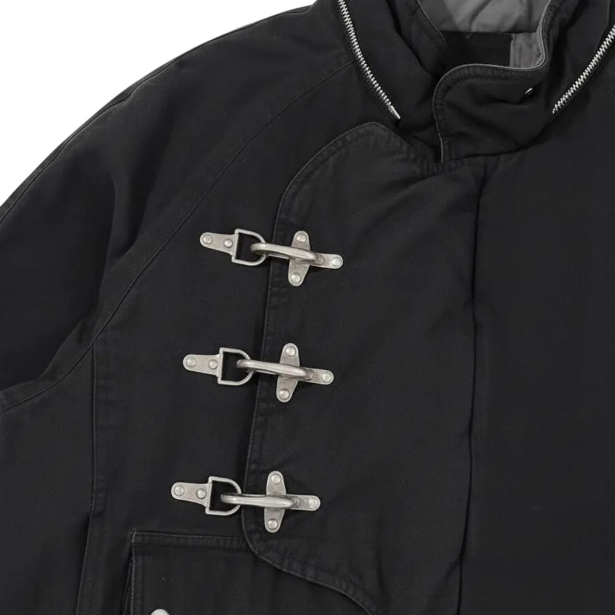 Vintage 1990s Reversible Black Fireman Cotton Clasp Jacket, Heavy