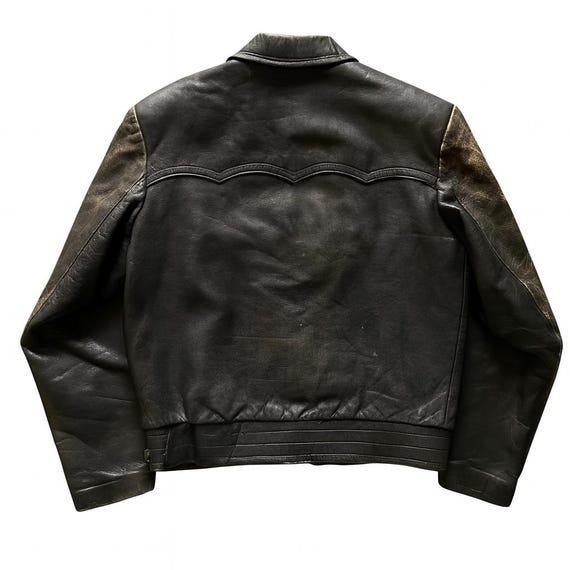 Vintage 1940s European Black Leather Motorcycle Jacket Civilian 