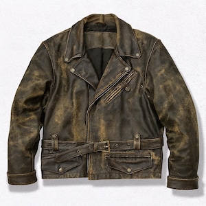 Giacca in vera pelle di vacchetta vintage classica, effetto invecchiato, da uomo