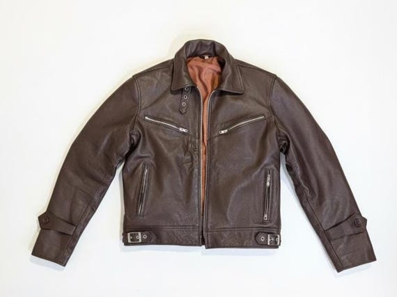 【Sale!!】Leather Car Coat French Vintage Vintage Double Breasted Goatskin Leather Car Coat [1940s-] Vintage