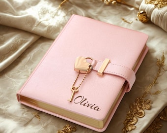 Engraved Journal With Lock, Custom Name Diary, Personalized Notebook, Gift for Girls, Gratitude or Company Gift