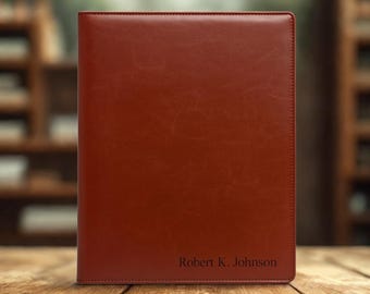 Personalized Leather Portfolio Binder with Name Engraving, Custom Business Padfolio with Calculator, Presentation Pocket, Graduation Gift.