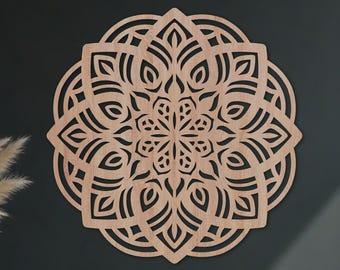 Lotus mandala muurkunst, houten mandala muur hangen, houten lotusbloem kunst aan de muur, lasergesneden mandala wandpaneel, houten mandala muur decor