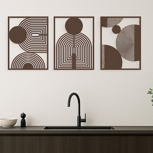Boho Wood Wall Art, Bauhaus Style Wall Decor, Abstract Wood Wall Art, Modern Bauhaus Wall Hanging, Wood Boho Wall Decor, Wood Wall Panel Set