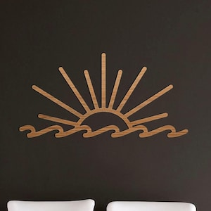 Zon en golf muur decor, zonsondergang met golven houten muur kunst, zonsopgang kunst hout, houten oceaan zonsondergang muur kunst, zon houten muur decor, golven muur kunst
