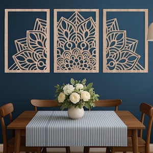 Mandala Wall Art Wood, Set of 3 Wood Wall Art, Wood Flower Wall Art, Half Mandala Wall Art, Wooden Wall Hanging, Wood Wall Decor