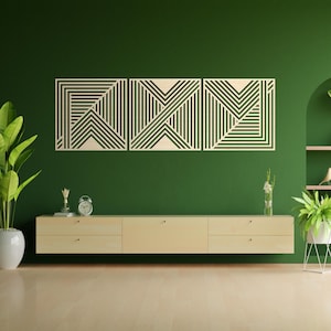Paneles de madera geométricos, arte geométrico de madera, panel de líneas geométricas, arte abstracto moderno de madera, arte moderno de madera, arte de pared de madera