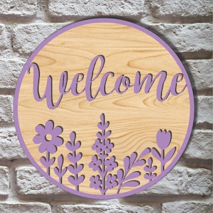 Flower Wood Door Hanger, Custom Front Door Decor, Wood Front Door Sign, Custom Family Door Sign, Welcome Front Door Hanger, Front Door Decor