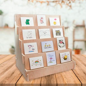 Wood Market Display, Craft Fair Display, Table Top Shelf, Sticker Display Stand, Wood Card Holder, Postcard Display Stand, Wood Pocket Stand
