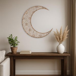 Moon Wood Wall Art, Wood Crescent Moon, Lunar Wall Decor, Half Moon ...