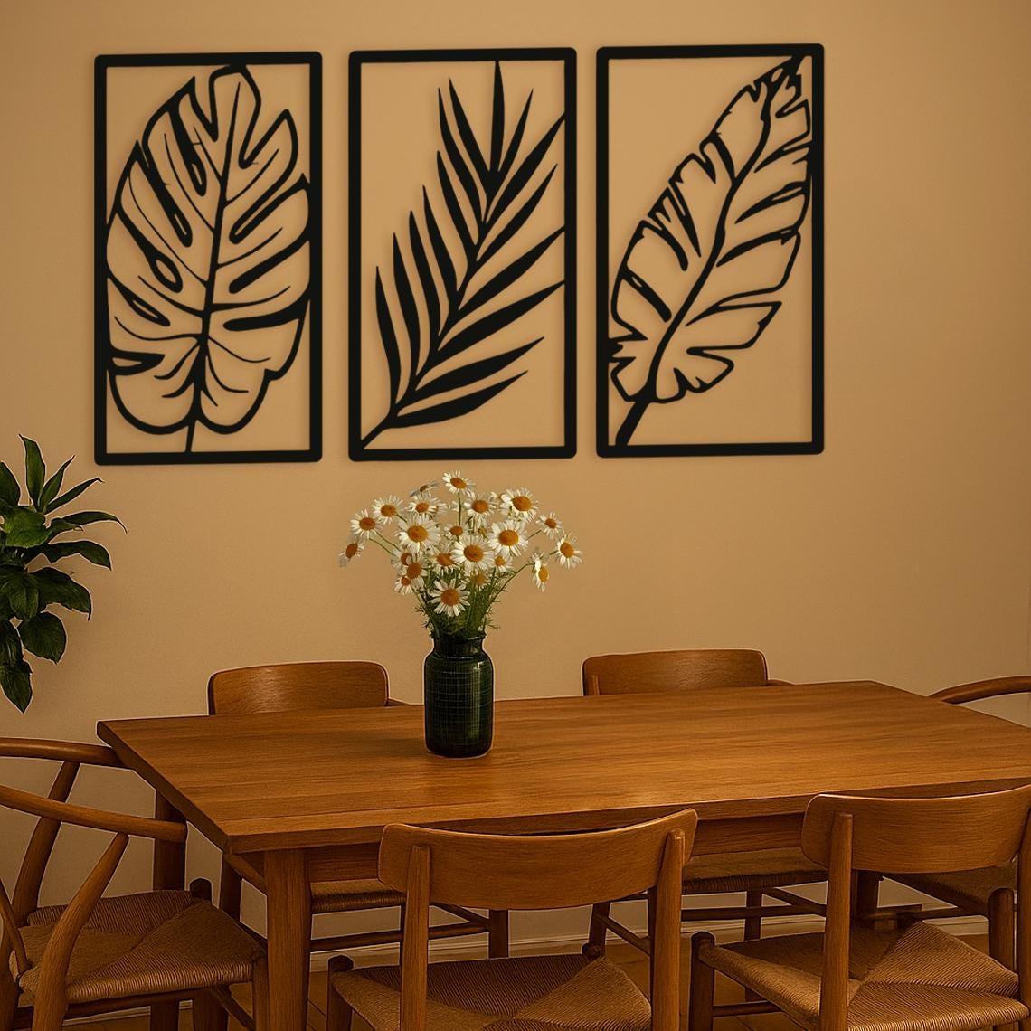 Tropical Palm Leaf Wall Art, Leaves Wood Wall Decor, 3 Panel Leaf Art ...