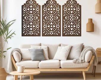 Moroccan Wooden Wall Panels Set, Islamic Wood Wall Decor, Arabesque Wood Wall Art, Lattice Wall Hanging, Sacred Geometry Wooden Panels