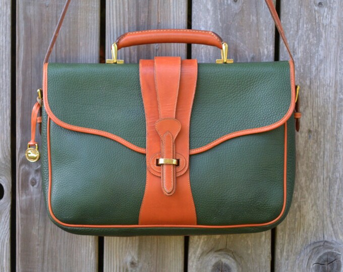 Vintage Dooney & Bourke Briefcase Laptop Bag Green Leather Etsy