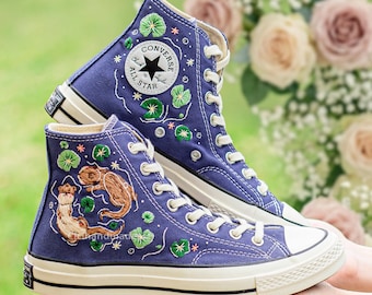 Otter Embroidered Converse, Swimming Otter Sneakers, Animal Lover Gift, Whimsical Nature Shoes, Cute River Aesthetic