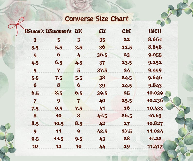 converse size chart