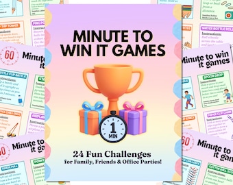 Pacote de Jogos de Festa de 1 Minuto | Jogos para Ganhar em um Minuto | Jogos de Festa para Imprimir | Jogos para Festa no Escritório | Noite de Jogos em Família | Jogos de Aniversário
