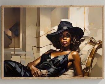 Black Wall Art, Black Woman Art, Black Woman Wall Art, Black Art, Black Women Wall Art, Abstract Wall Art, Black Excellence Art, Vintage Art