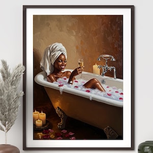 Black Woman Art, Digital Art, Black Woman Wall Art, Black Woman Print, African American Wall Art, Bathroom wall art, Bathtub Wall Art