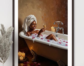 Black Woman Bathtub Art: Self-Care Bathroom Print (Digital Download)