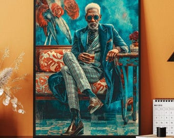The Velvet Gentleman, Black Wall Art, Black Art, Black Man Wall Art, Black Men Art, Abstract Wall Art, African American Art, Gift for Him