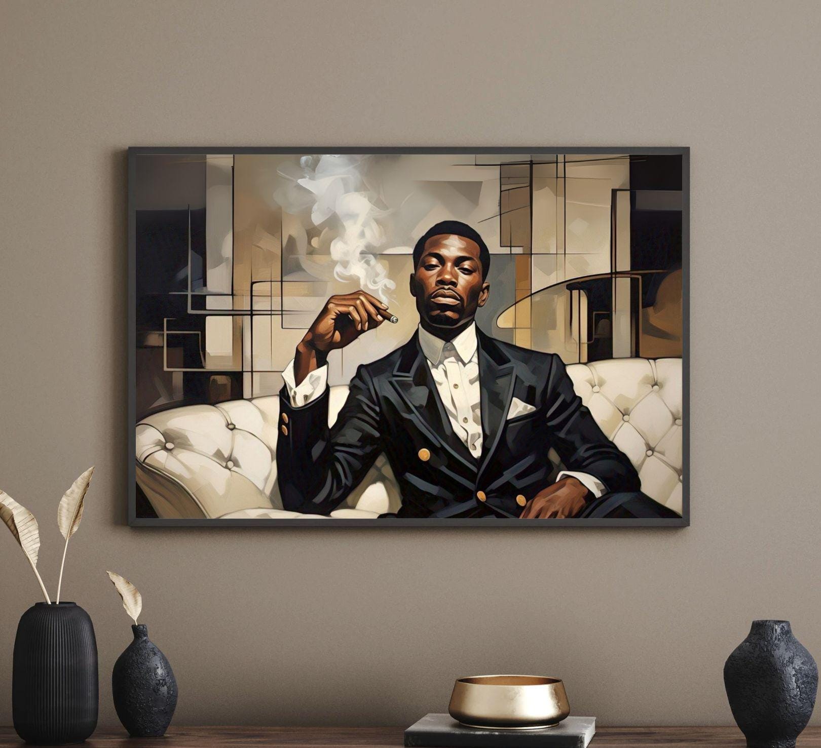 Black Wall Art, Black Man Art, Black Man Wall Art, Black Men Art, Abstract Wall Art, Cigar Art, African American Art, Vintage Wall Art
