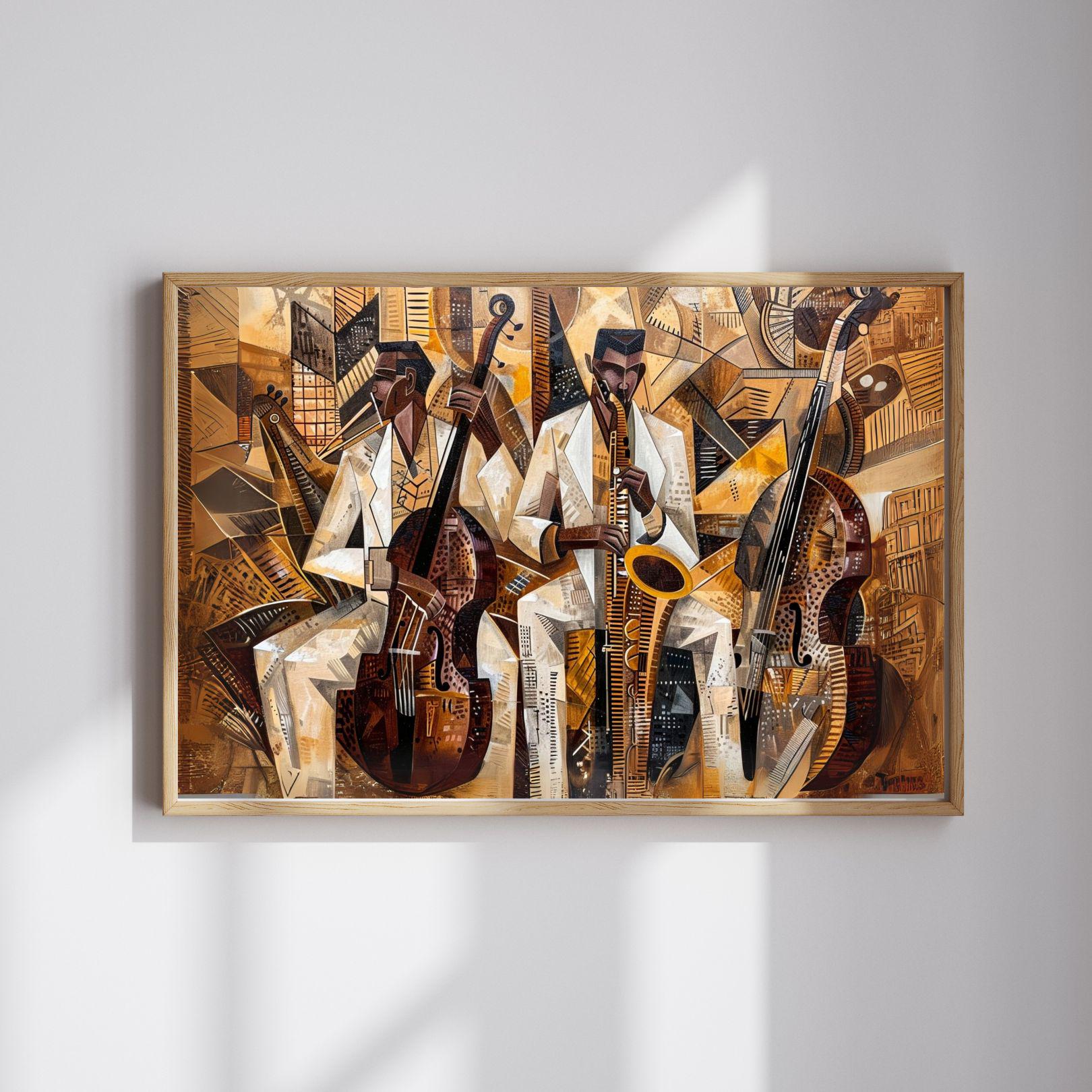 Afrocentric Jazz Band Print: Modern Cubism Black Art (digital