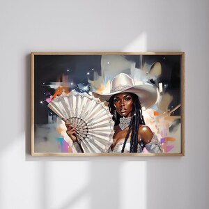 カウガール・エナジー・アートプリント、カウガール・ポートレート、黒人アート、黒人西部劇アート、ファンのいる場所、黒人女性のウォールアート、黒人ウォールアートプリント