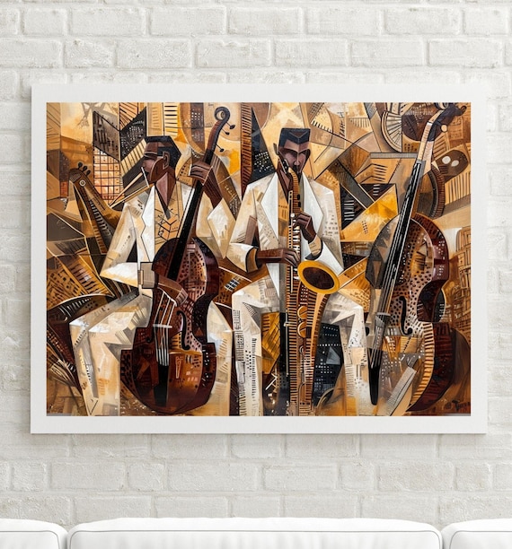 Afrocentric Jazz Band Print: Modern Cubism Black Art (digital