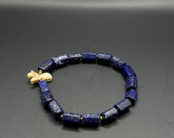 One-of-a-Kind Antique Lapis Lazuli bracelet with Hand-Carved Animal Beads