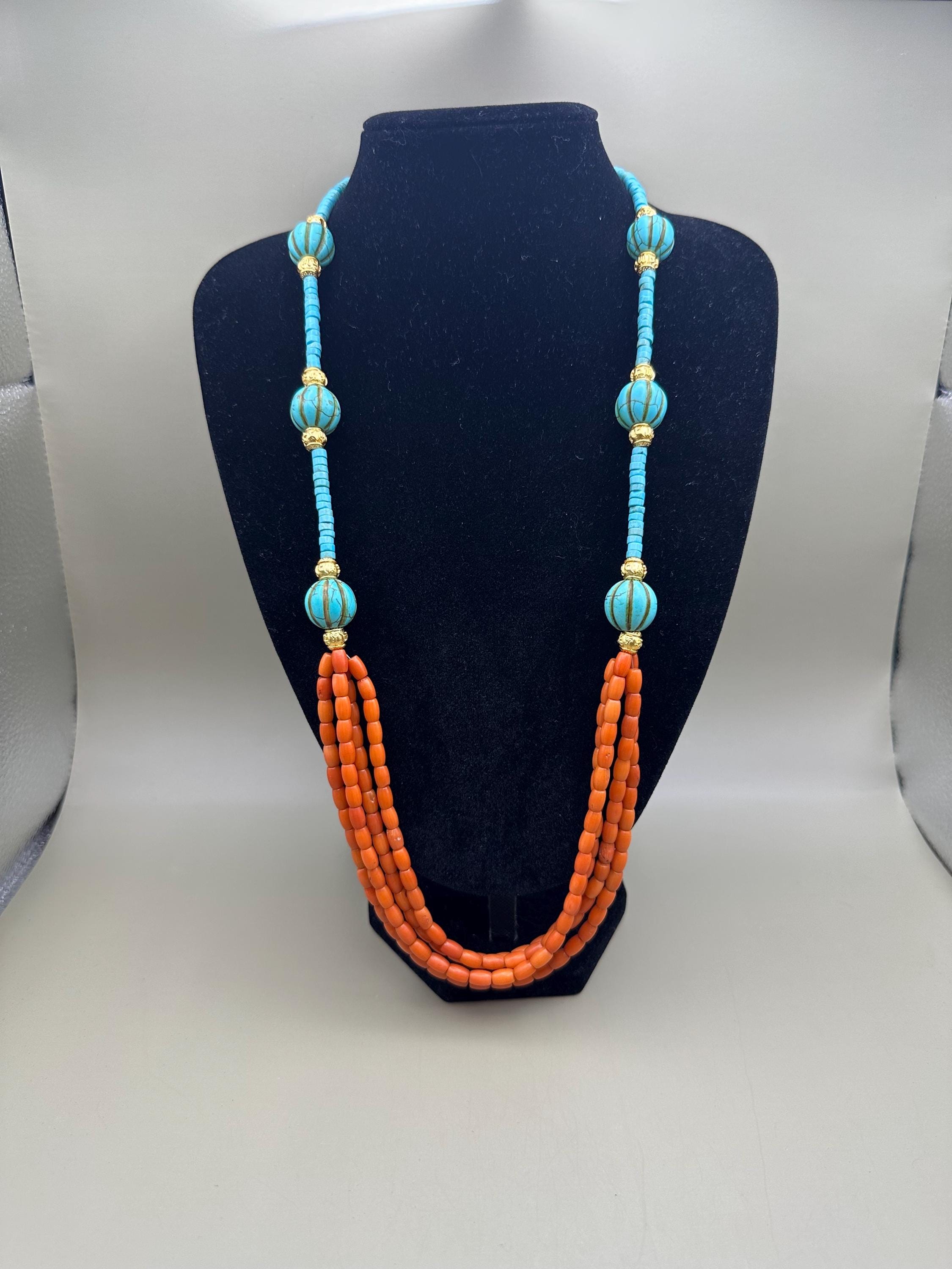 アクセサリー Vintage TibetanTurquoise Coral necklace Vintage Handcrafted Tibetan Red Coral Necklace With Turqoise
