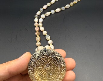 Vintage Tibetan Jade Pendant Necklace – Hand Carved Double Sided Amulet