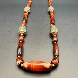 Unique Red Agate Handmade Necklace with Unique Tibetan Handmade Beads – Pyu Dynasty Buddhist Old Necklace