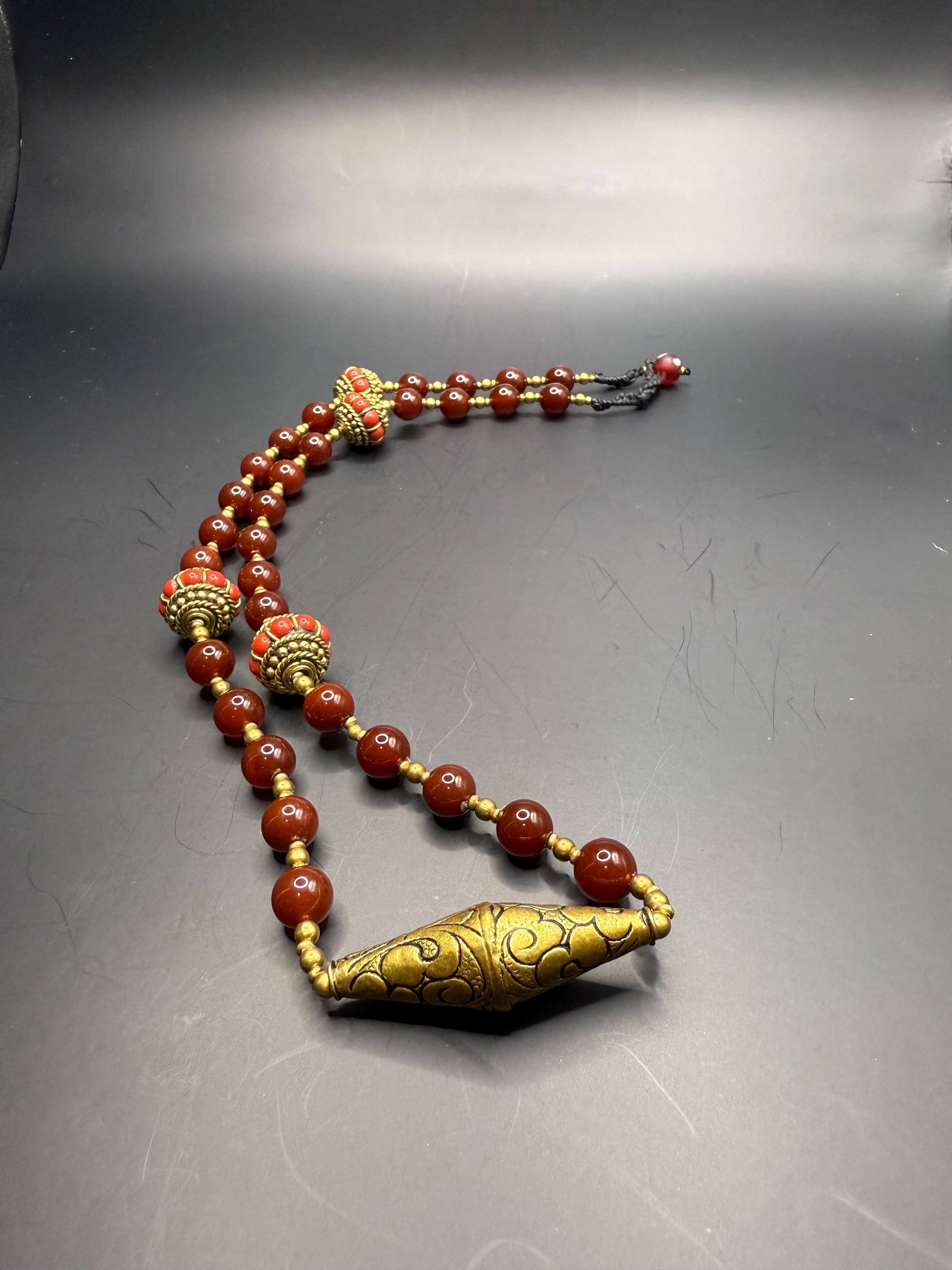 Handcrafted Tibetan Himalayan Necklace | Genuine Engraved Beads | Boho Tribal Statement Jewelry
