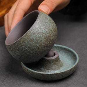Handmade Stoneware Coffee Cup & Saucer Set: Natural Imagery Latte Art