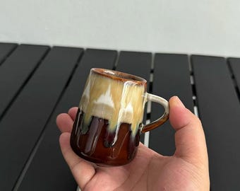 Handmade Espresso Cup with Drip Glaze, 3oz Ceramic Demitasse Mug, Unique Coffee Bar Decor, Artisan Espresso Shot Cup, Minimalist Pottery
