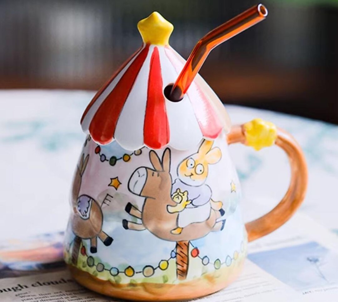 Whimsical Carousel Rabbit Mug,painted Pottery Ideas , Reusable Eco ...
